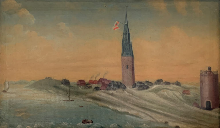 Das alte Dorf im Westen, Ölgemälde von F.W. Barnutz, um 1820 (Schlossmuseum Jever)